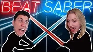 BEAT SABER AGAINST MY GIRLFRIEND! | VR Beat Saber Gameplay PSVR