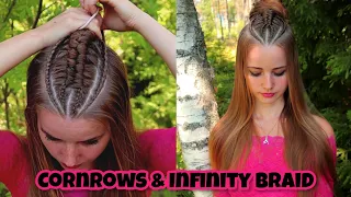 Cornrows & Infinity Braid Top Knot Half Up | Hairstyles for Long Hair