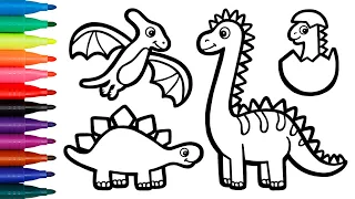 4 Dinosaurus Menggambar, Melukis, Mewarnai untuk Anak & Balita | Gambar Dinosaurus Mudah