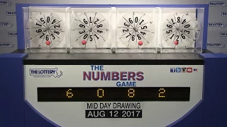 Midday Numbers Game Drawing: Saturday, August 12, 2017