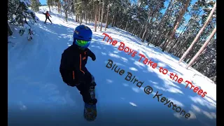 The boys take to the trees - Snowboarding Keystone - Blue Bird Day!