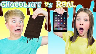 REAL vs CHOCOLATE Food Challenge! EXTREME Taste Test! Last To Stop Eating Wins! Sis vs Bro