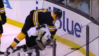 Scrum in OT. Malkin, Chara, Lucic, Cooke. 6/5/13 Pittsburgh Penguins vs Boston Bruins NHL Hockey