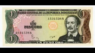 Chromophores: 1 Dominican Peso Oro Banknote (1988, Circulated) under ultraviolet light
