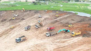 Wow!! Amazing Huge Land Filling Up Huge Bulldozer Dump Truck Pushing Unloading Mud Dirt