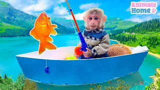 BiBi monkey goes fishing and harvesting fruits on the farm