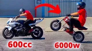600cc vs 6000w Stunt Bike // Bikers try my tuned Razor RSF