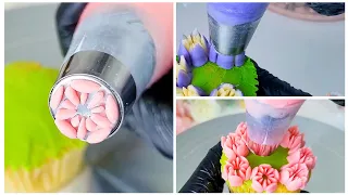 Compilation How to make Russian Flowers CupCake  | Buttercream Tip Nozzle Cakes Tricks