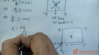 Four charges equal to `-Q` are placed at the four corners fo a square and a charge `q