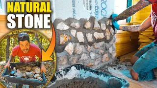 DIY Rock Fireplace with Naturally Sourced Stoned for The OFF GRID Tiny House