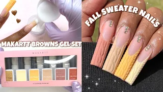 BROWN SHADES OF FALL SWEATER NAILS 🤎 EASY FALL NAIL ART | MAKARTT GEL SET