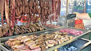 Italy Street Food. Tons of Grilled Meat. Huge Steaks, Burgers, Sausages, Roasted Pork, Ribs and more