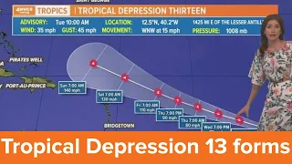 Tuesday noon tropical update: Tropical Depression 13 forms