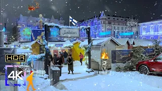 Tampere Christmas Market 2022 🎄 Walking in Snow, Finland, 4K HDR Binaural Sound