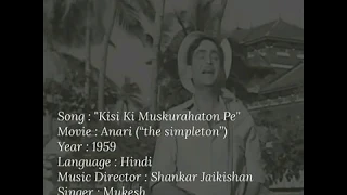 Kisi Ki Muskurahaton Pe - Indian songs (Lyrics and English translations) ANARI sung by Mukesh