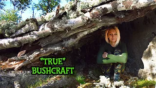 NATURAL BUSHCRAFT SHELTER BUILD | CAMPFIRE COOKING | girl in the forest | asmr