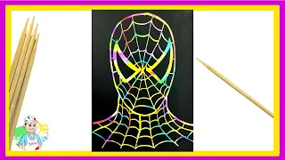 Drawing and Coloring Spiderman | Rainbow Scratch Paper