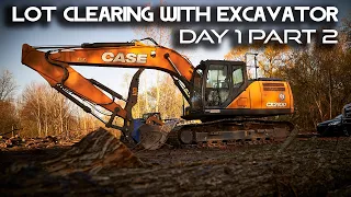 LOT CLEARING with EXCAVATOR - In Cab Excavator // Grand Blanc Heavy Equipment Vlog - Day 1 Pt  2