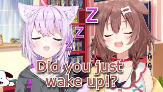 Korone Finds a Very Sleepy Okayu in Her House During Her Morning Stream [Eng Sub/Hololive]