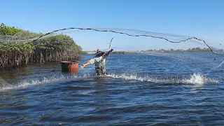 Pescando y cocinando  camarones  en el patio de nuestra  casa