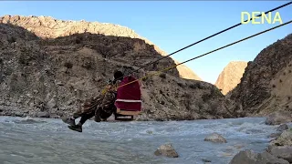 Transferring the mother with her child from the river. nomadic life