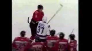 Dion Phaneuf falls after dropping the gloves for a fight