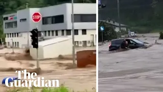 Slovenia: vehicles swept away and people trapped in severe flash flooding