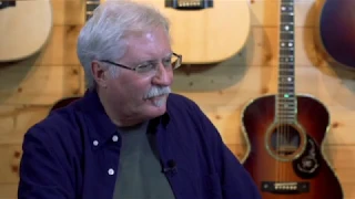 Preston Thompson and Ray Hughes talking guitars at the Thompson shop in Sisters, Oregon 2017