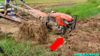 Power Tiller Kubota ZT140 Sinking Wheels Under Deep Mud Water Getting Stuck And Recovery