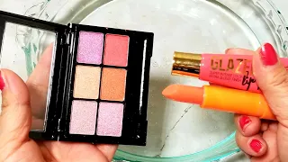 Mixing Makeup Eyeshadow and Lipstick into Clear Slime #16