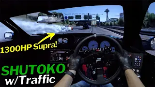 1300HP 2JZ Swapped A90 Supra VS 900HP Skyline GT-R R34 on Shutoko w/Traffic | AC | Fanatec CSL DD