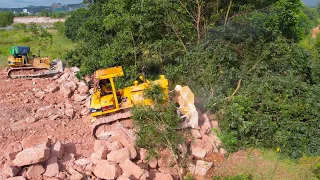 The Best Big Project Equipment Bulldozer Push Big Rock Stone and Clear Forestry, Truck Loading Rock