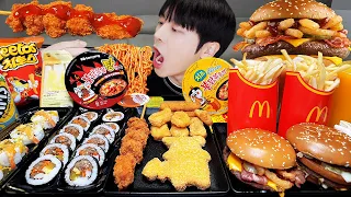 ASMR MUKBANG | FIRE NOODLES & Cheetos, Fried Chicken, burger, Cheese, Convenience store, McDonald's