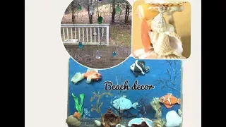 Beach decor DIY - seaglass mobile, aquarium & seashell candle holder