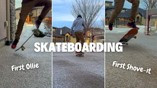 SKATEBOARDING FOR THE FIRST TIME | Ollies, Shuvs and Lines