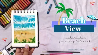 🌊 BEACH LANDSCAPE painting for beginners using WATERCOLORS | Step-by-step tutorial 🌴