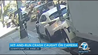 Video shows driver slam into woman riding scooter, launching her into the air in downtown LA | ABC7