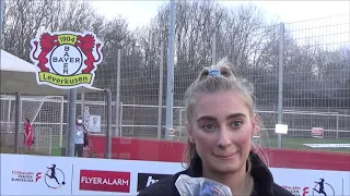 Interview mit SC Sand Spielerin Chiara Loos nach dem Flyeralarm Frauen Bundesligaspiel in Leverkusen