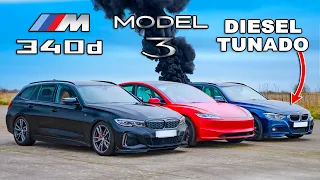 Novo Tesla Model 3 vs BMW a diesel tunados: CORRIDA DE ARRANCADA