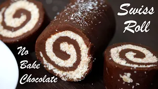 Swiss Roll Recipe | No Bake Chocolate Swiss Roll Recipe | Swiss Roll Without Oven