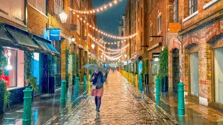 ☔️ Rainy & Windy London Streets 🍁 Autumn Night Walk with City Lights 🌃 4K HDR Binaural