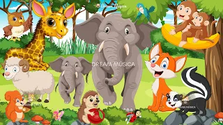 Bustling animal world sounds around us: Elephant, Giraffe, Fox, Skunk, Monkey, Owl, Squirrel