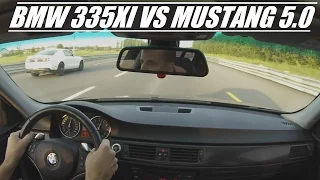 425HP BMW 335xi vs. Mustang GT 5.0L (1/4 Mile Drag Race)