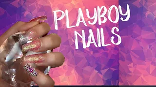 Acrylic Nails:Glitter Playboy Bunny Nails!