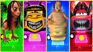 Momo vs School bus eater vs Globglogabgalab vs Mcqueen eater brain - tiles hop ❤️👍😉