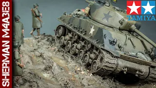 Knocked out Sherman diorama - Tamiya 1/35 scale M4A3E8 Easy Eight