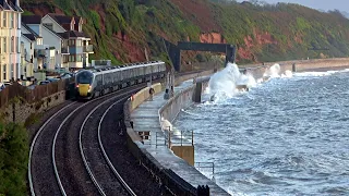 Trains along the Dawlish Seawall - NetworkRail, a modern day King Canute in a battle to stop the sea