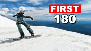 Teaching Snowboarder First Frontside 180 On a Jump