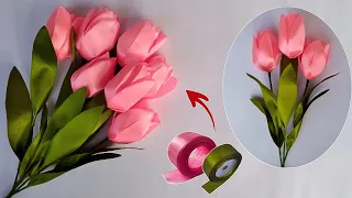 DIY Easy Satin Ribbon Flower Tulips | How to Make Tulips From Satin Ribbons