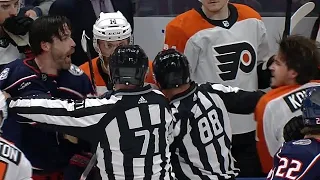 Travis Konecny Sucker Punches Erik Gudbranson While He's Tied Up By Linesman